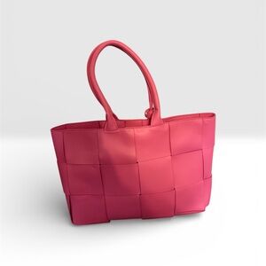 💗 Hot Pink Woven Tote Bag with Matching Zip Pouch 💗